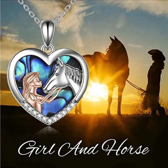 Girl and Horse Heart Shaped Pendent With Chain Silver Tone - Picture 3 of 8